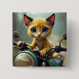 A yellow cat with black ears and big blue eyes 2 inch square button