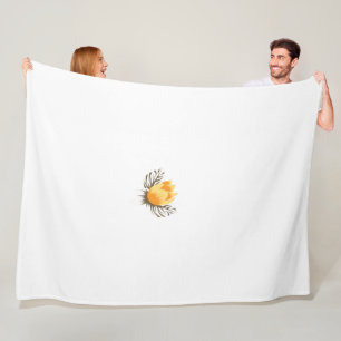 a yellow flower with leaves on a white background fleece blanket