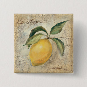 A Yellow Lemon Fruit 2 Inch Square Button