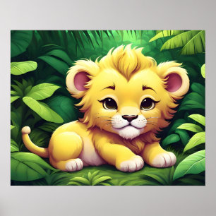 A Yellow Lion Cub in the Jungle Poster
