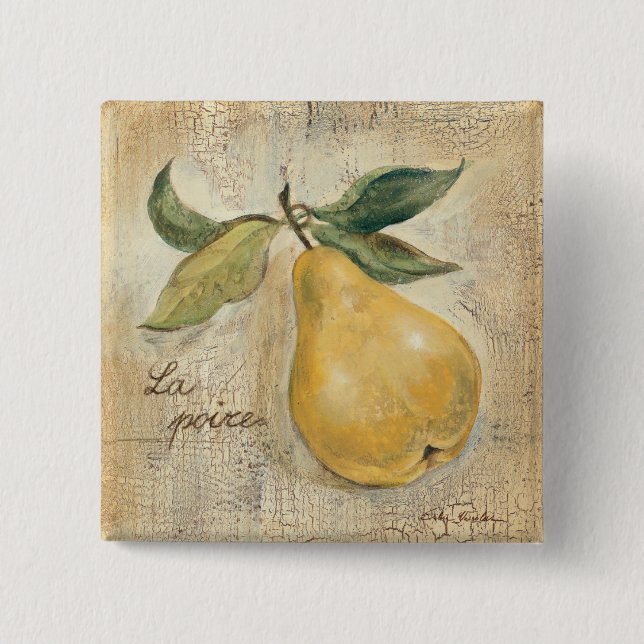 A Yellow Pear 2 Inch Square Button (Front)