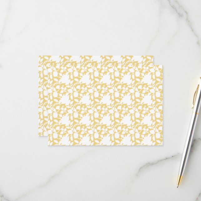 A yellow rug with a repeating motif pattern resemb RSVP card (Front/Back In Situ)