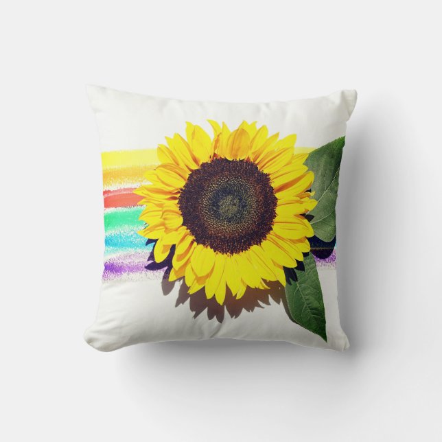  A yellow sun flower colourful floarl white Throw Pillow (Front)