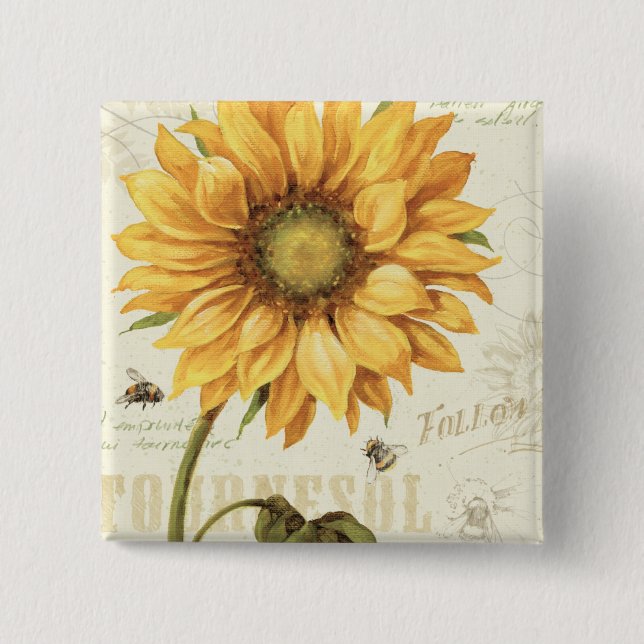 A Yellow Sunflower 2 Inch Square Button (Front)