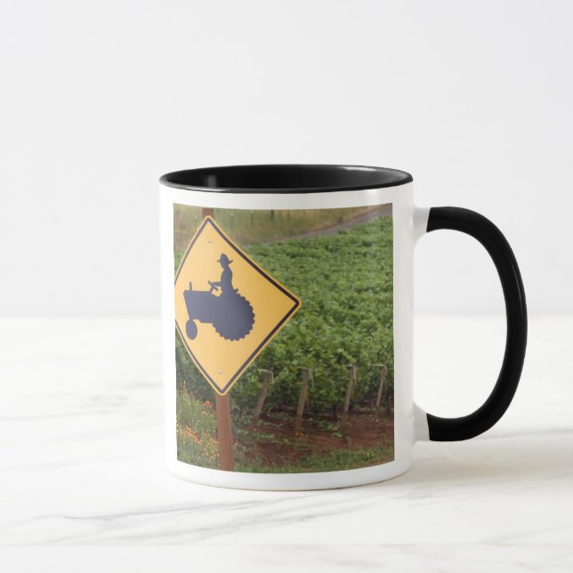 A yellow tractor crossing sign in the vineyard mug (Right)