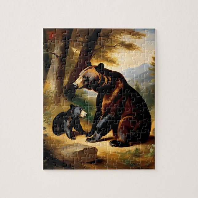 A Young bear Playing with its Mother Jigsaw Puzzle (Vertical)