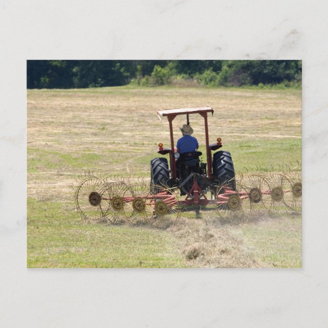 A young boy driving a tractor harvesting postcard (Front)