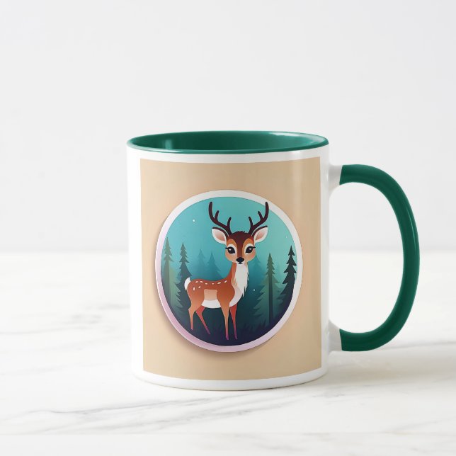 A young deer observes nature in front of the fores mug (Right)