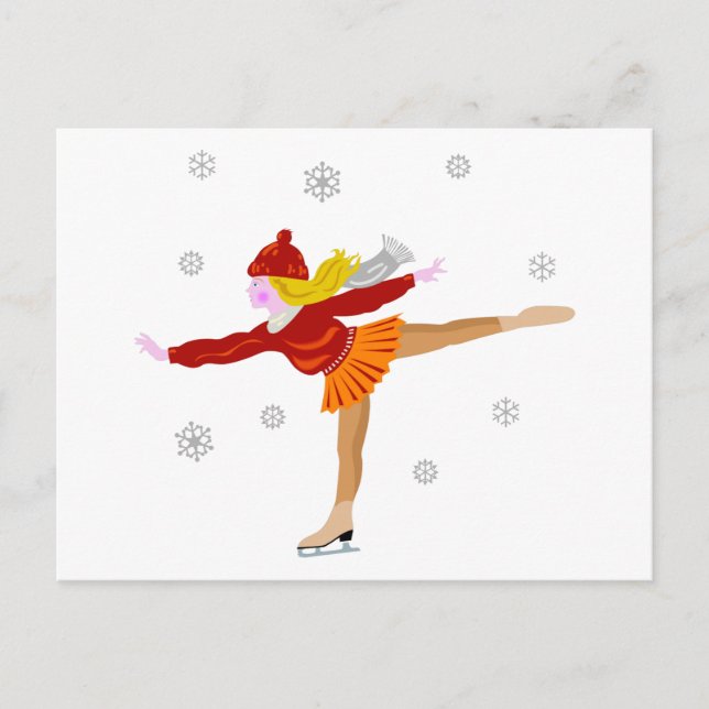 A Young Girl Ice Skating as Snowflakes Fall Postcard (Front)