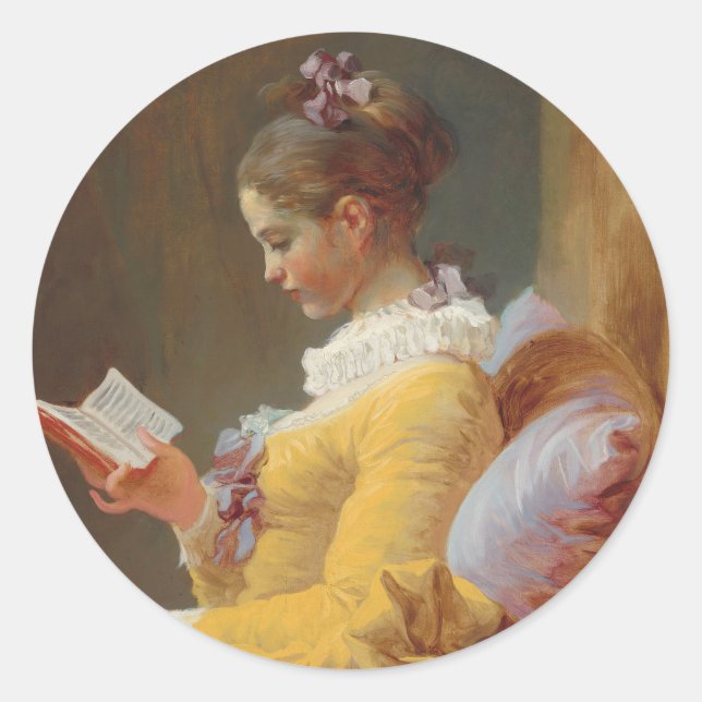 A Young Girl Reading, The Reader by J. Fragonard Classic Round Sticker (Front)