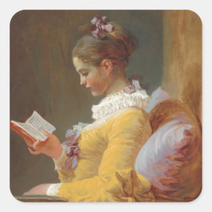 A Young Girl Reading, The Reader by J. Fragonard Square Sticker