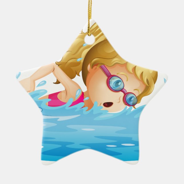 A young girl swimming ceramic ornament (Front)