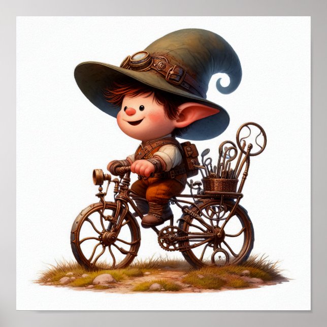 A Young Happy Child Riding a Steampunk Bicycle Poster (Front)