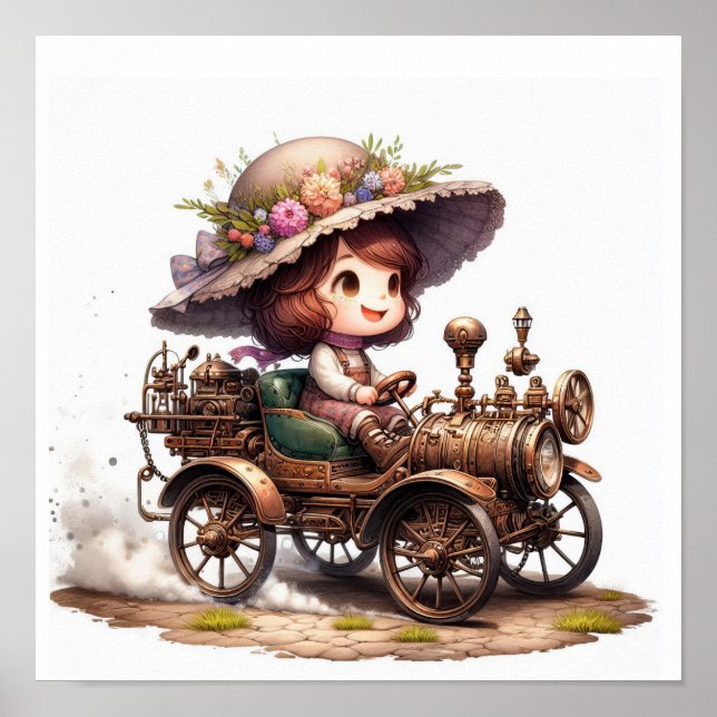 A Young Happy Child Riding a Steampunk Vehicle Poster (Front)