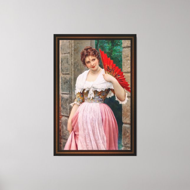 A Young Lady with a Red Fan by Eugen von Blaas Canvas Print (Front)