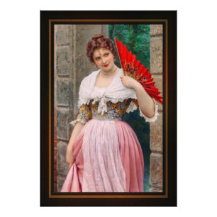 A Young Lady with a Red Fan by Eugen von Blaas Photo Print