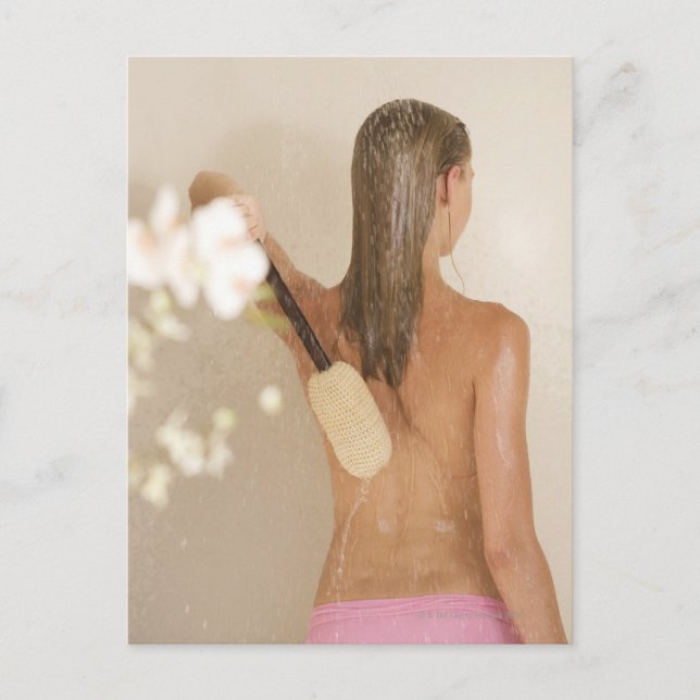 A young woman in a shower postcard (Front)