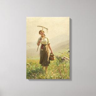 A young woman in the meadow by Hans Dahl Canvas Print