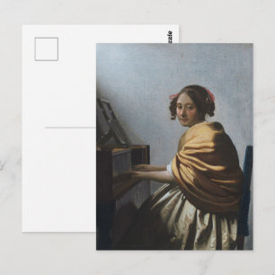 A Young Woman Seated at the Virginals Fine Art Postcard