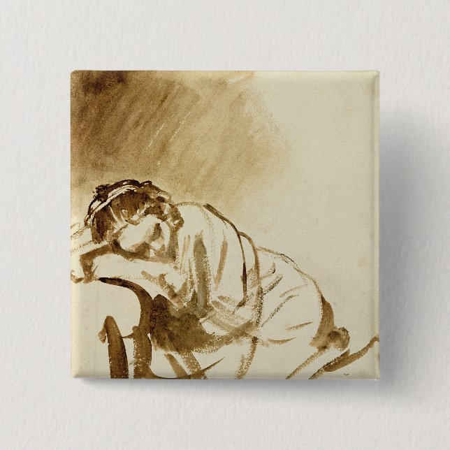 A Young Woman Sleeping  c.1654 2 Inch Square Button (Front)