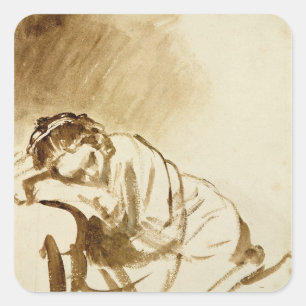 A Young Woman Sleeping  c.1654 Square Sticker