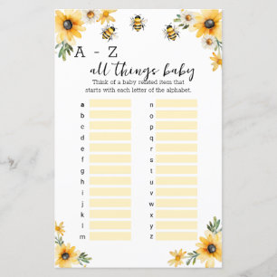 A-Z all things baby shower game