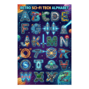 A-Z Retro Scifi Alphabet Poster
