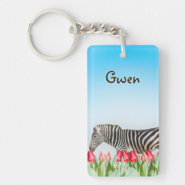 A Zebra Among the Tulips Keychain (Front)