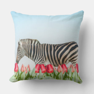 A Zebra Among the Tulips Throw Pillow