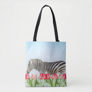 A Zebra Among the Tulips Tote Bag