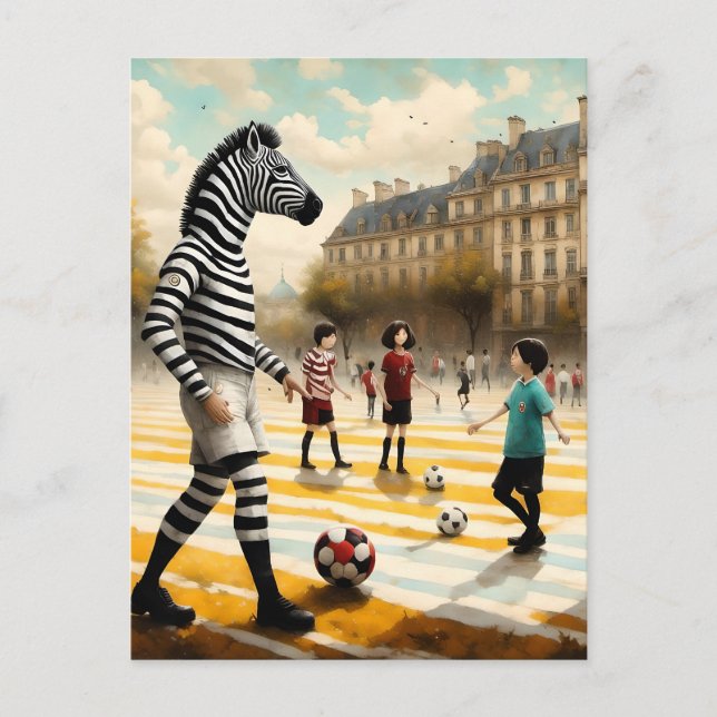 A Zebra referee in a soccer game Postcard (Front)