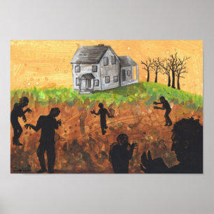 aA Bad Approach Zombie + Farm House Poster