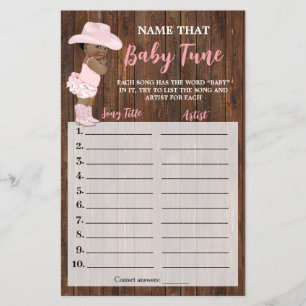 AA Cowgirl Name that Baby Tune Shower Game Card