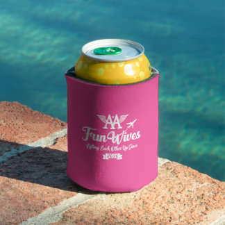 AA Fun Wives White Logo Hot Pink Can Cooler