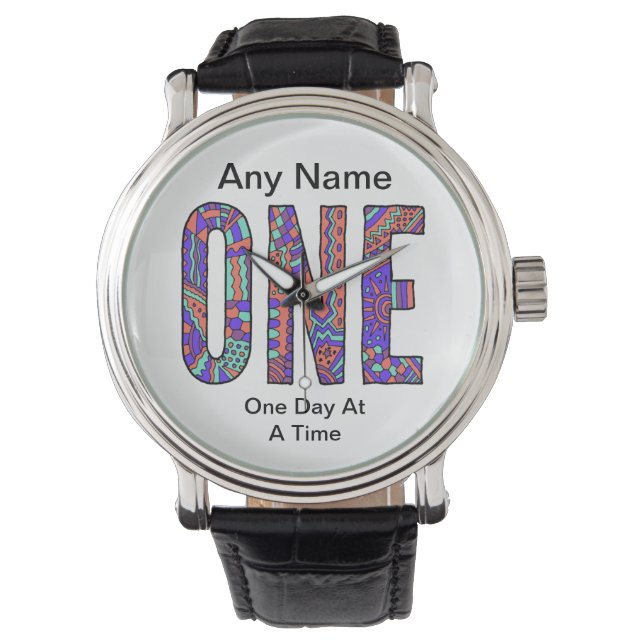 AA One Year Sober personalized keepsake gift ODAAT Watch (Front)