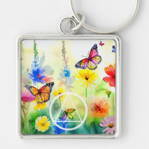 AA Symbol Butterflies and Flowers Recovery Keychain