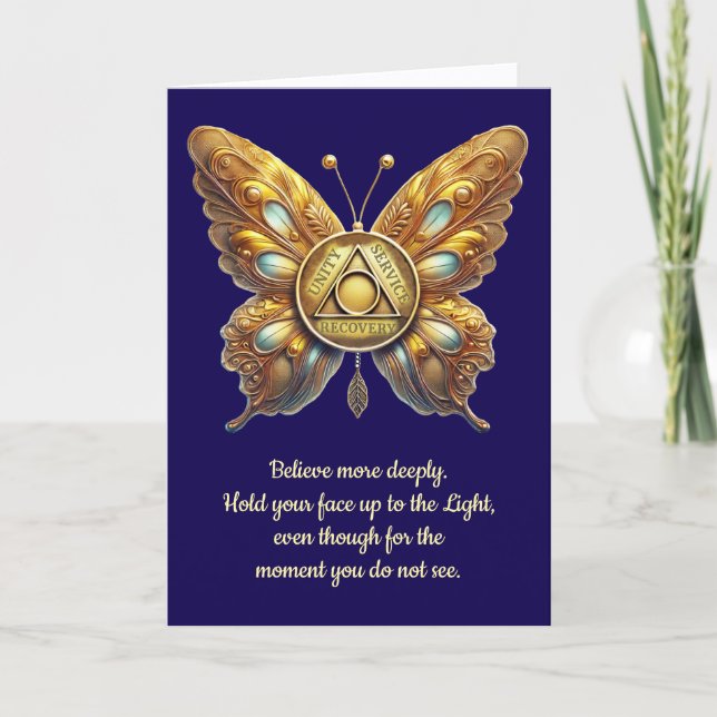 AA Symbol Butterfly and Prayer Anniversary Card (Front)