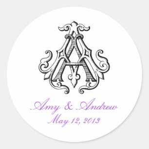 AA Vintage Monogram Wedding Sticker