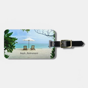 Aaah...retirement, relaxing beach scene luggage tag