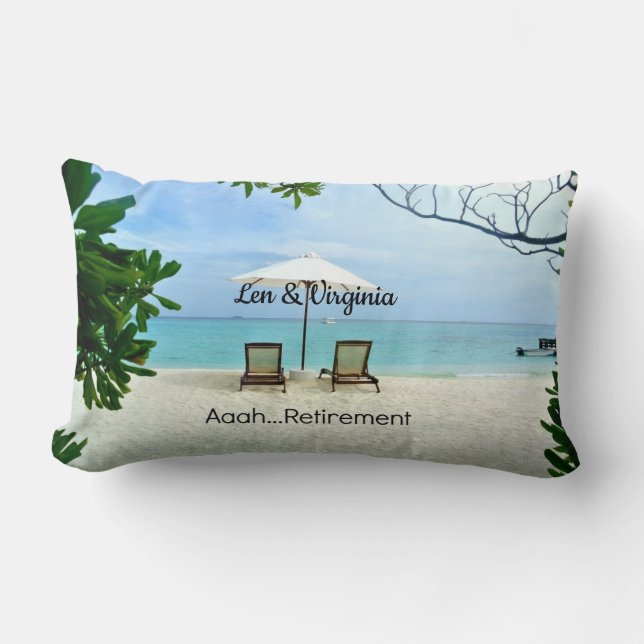 Aaah...retirement, relaxing beach scene lumbar pillow (Front)