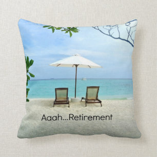 Aaah...retirement, relaxing beach scene throw pillow