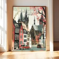 Aachen Germany Poster Art Print, City Retro Vintag