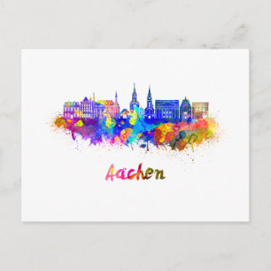 Aachen skyline in watercolor postcard