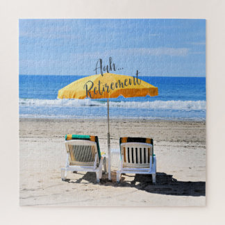 Aah retirement, deckchairs on the beach jigsaw puzzle