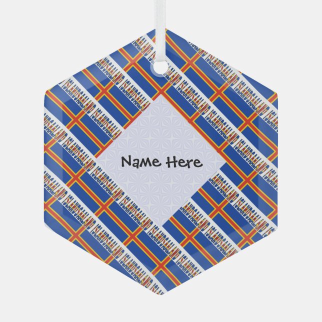 Aaland Islands Ålander Flag Tiled Personalized  Glass Ornament (Front)