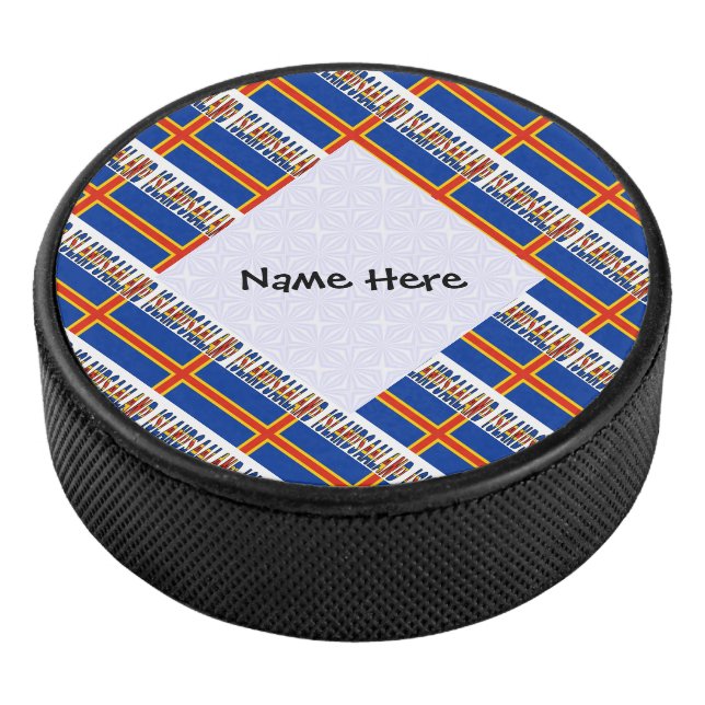 Aaland Islands Ålander Flag Tiled Personalized  Hockey Puck (3/4)