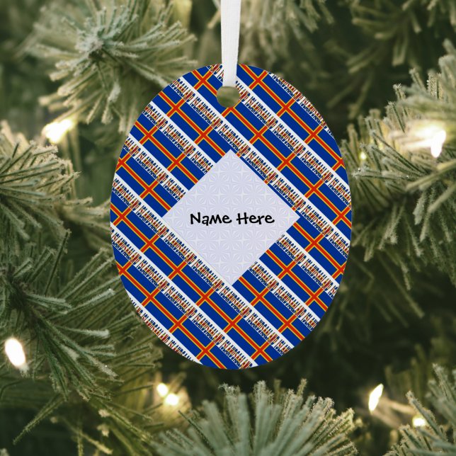 Aaland Islands Ålander Flag Tiled Personalized  Metal Ornament (Insitu)