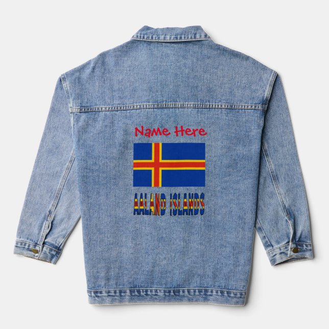 Aaland Islands and Ålander Flag Personalized Women Denim Jacket (Back)