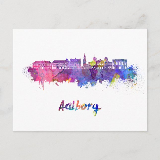 Aalborg skyline in watercolor postcard (Front)