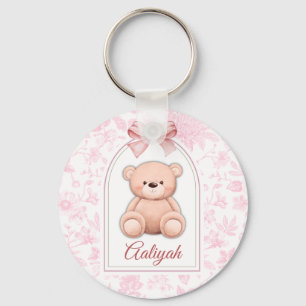 Aaliyah   Custom Pink Teddy Bear Nursery Design  Keychain